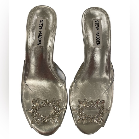 Steve Madden Raegan Heel Women’s Size 6M Silver with Crystal Embellishments - Picture 4 of 9